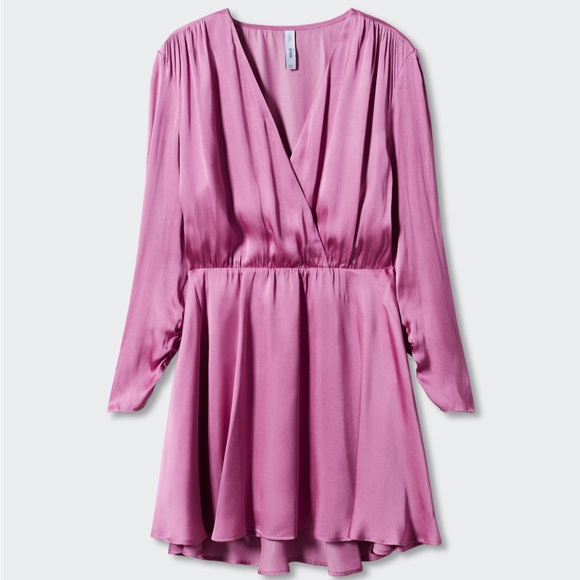 MANGO NWT Pink Wrapped Satin Dress Size 6 - Picture 2 of 10